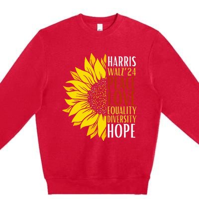 Kamala Harris Tim Walz 24 Peace Love Equality Diversity Hope Lgbt Premium Crewneck Sweatshirt