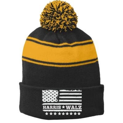 Kamala Harris Tim Walz Waltz Stripe Pom Pom Beanie