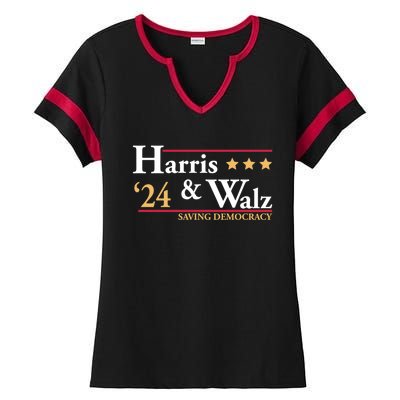 Kamala Harris Tim Walz Saving Democracy Election Campaign Gift Ladies Halftime Notch Neck Tee