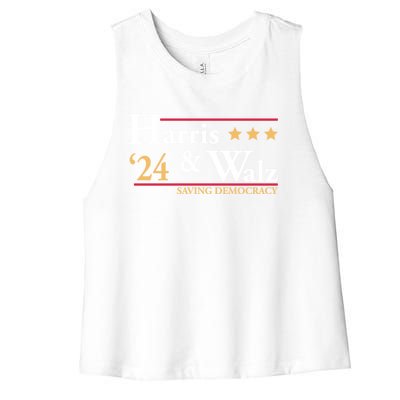 Kamala Harris Tim Walz Saving Democracy Election Campaign Gift Women's Racerback Cropped Tank