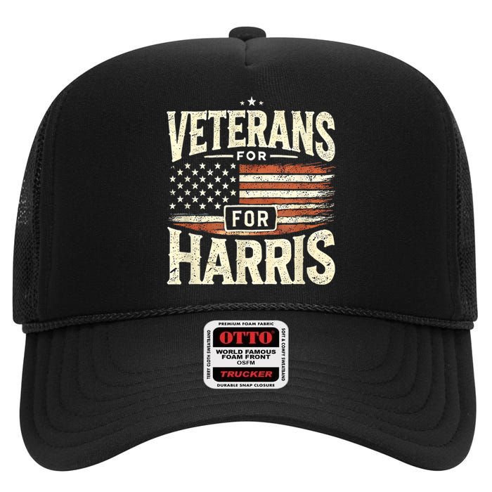 Kamala Harris Us Flag Veterans For Harris 2024 Military Vets Gift High Crown Mesh Back Trucker Hat