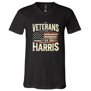 Kamala Harris Us Flag Veterans For Harris 2024 Military Vets Gift V-Neck T-Shirt