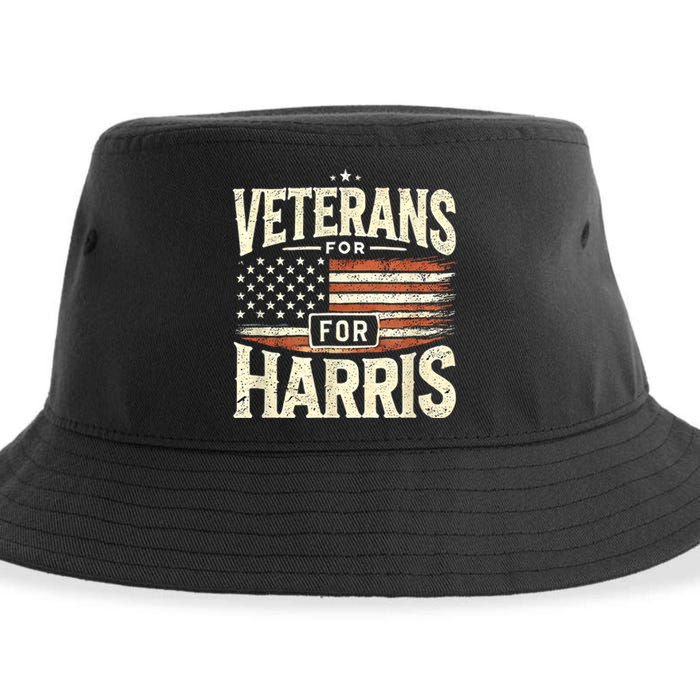 Kamala Harris Us Flag Veterans For Harris 2024 Military Vets Gift Sustainable Bucket Hat