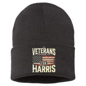 Kamala Harris Us Flag Veterans For Harris 2024 Military Vets Gift Sustainable Knit Beanie