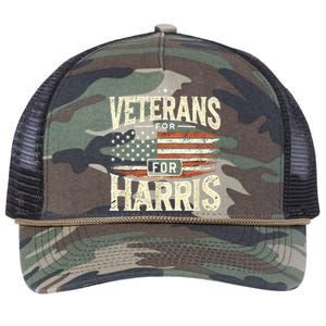 Kamala Harris Us Flag Veterans For Harris 2024 Military Vets Gift Retro Rope Trucker Hat Cap