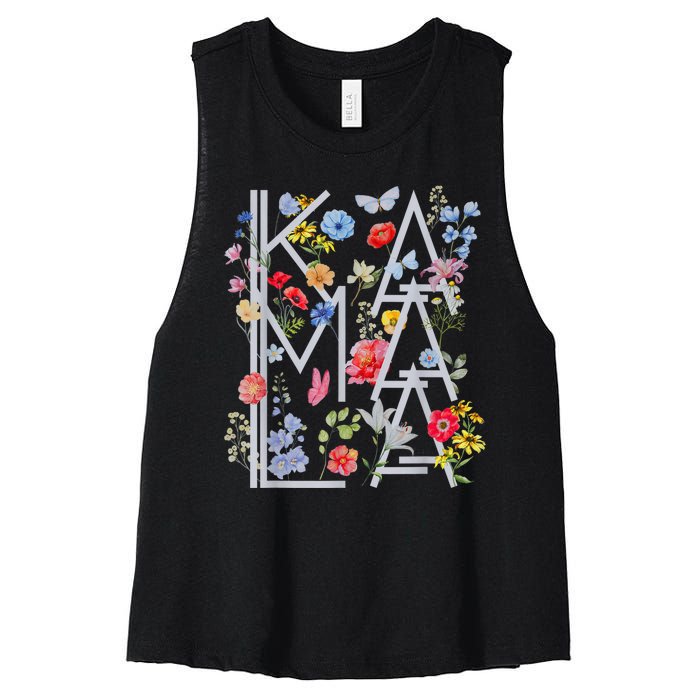 Kamala Harris Vintage Floral Feminine First Female President Women's Racerback Cropped Tank