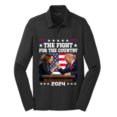 Kamala Harris Vs Trump The Fight For The Country 2024 Silk Touch Performance Long Sleeve Polo