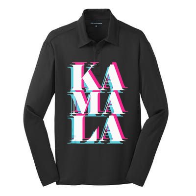 Kamala Harris Vintage Style Abstract Design Silk Touch Performance Long Sleeve Polo