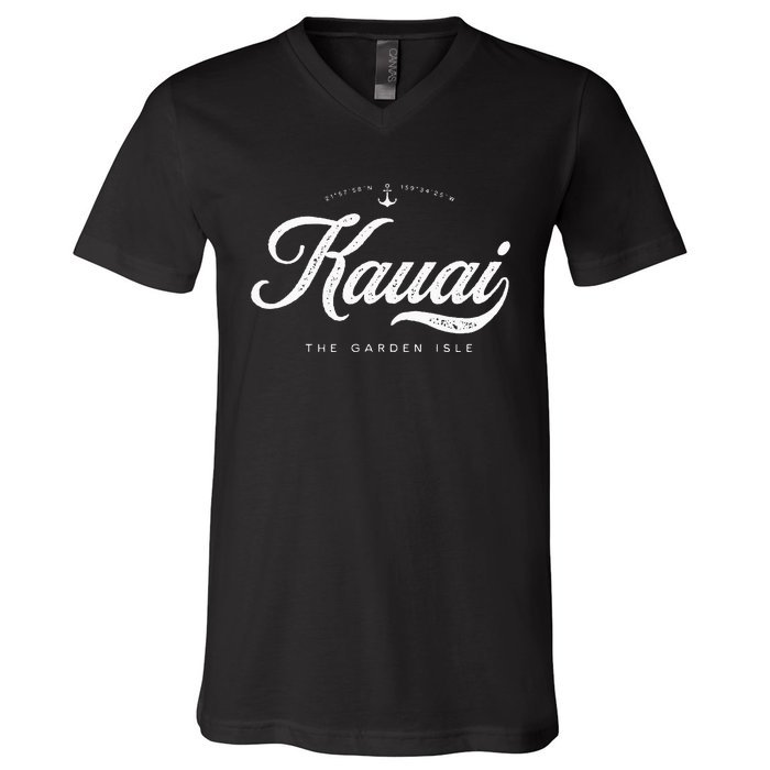 Kauai Hawaii Vintage Retro V-Neck T-Shirt