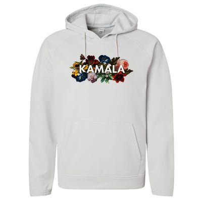 Kamala Harris Vintage Floral Feminine First Female President Performance Fleece Hoodie