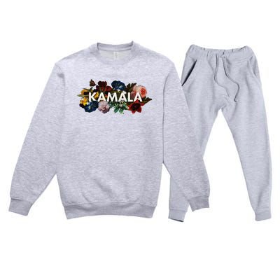 Kamala Harris Vintage Floral Feminine First Female President Premium Crewneck Sweatsuit Set