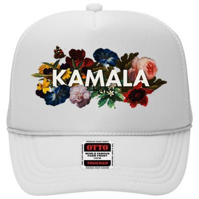 Kamala Harris Vintage Floral Feminine First Female President High Crown Mesh Back Trucker Hat