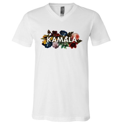 Kamala Harris Vintage Floral Feminine First Female President V-Neck T-Shirt