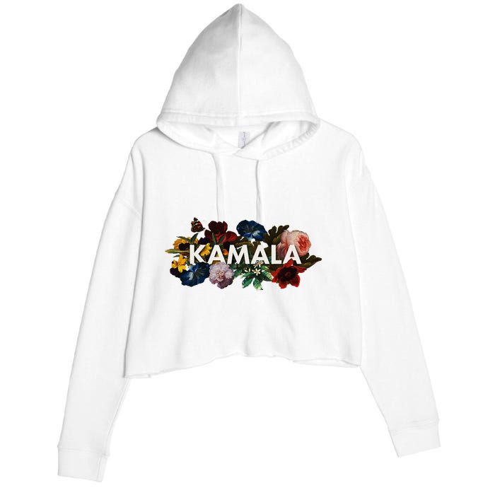 Kamala Harris Vintage Floral Feminine First Female President Crop Fleece Hoodie