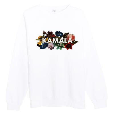 Kamala Harris Vintage Floral Feminine First Female President Premium Crewneck Sweatshirt