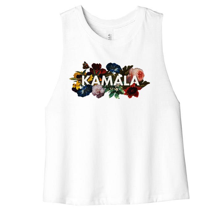 Kamala Harris Vintage Floral Feminine First Female President Women's Racerback Cropped Tank