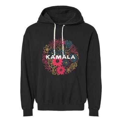 Kamala Harris Vintage Floral Feminine First Female President Garment-Dyed Fleece Hoodie