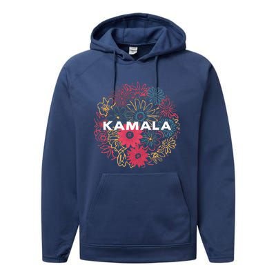 Kamala Harris Vintage Floral Feminine First Female President Performance Fleece Hoodie