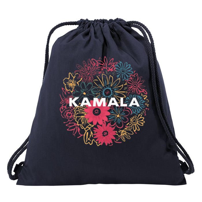 Kamala Harris Vintage Floral Feminine First Female President Drawstring Bag