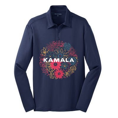 Kamala Harris Vintage Floral Feminine First Female President Silk Touch Performance Long Sleeve Polo