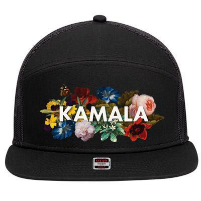 Kamala Harris Vintage Floral Feminine First Female President 7 Panel Mesh Trucker Snapback Hat