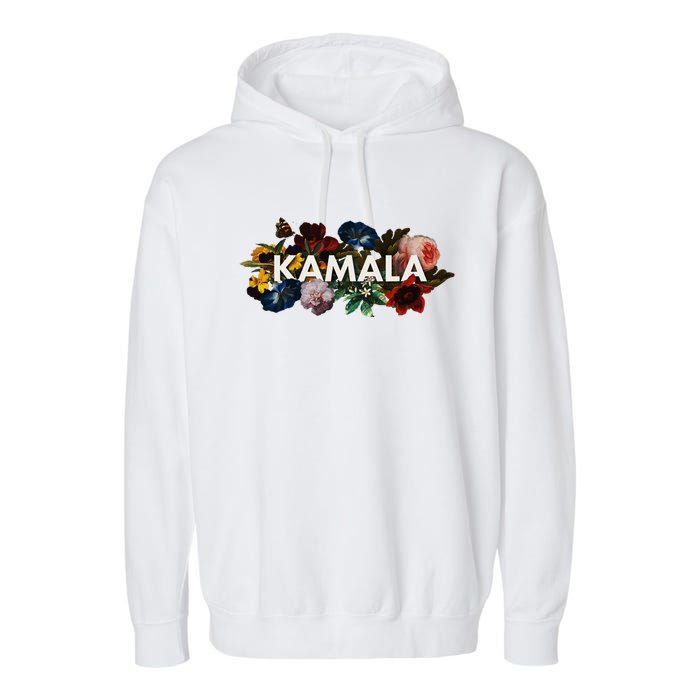 Kamala Harris Vintage Floral Feminine First Female President Garment-Dyed Fleece Hoodie