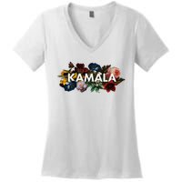 Kamala Harris Vintage Floral Feminine First Female President Women's V-Neck T-Shirt