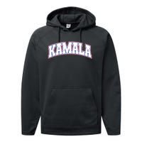 Kamala Harris Varsity Style Arch Lettering Performance Fleece Hoodie