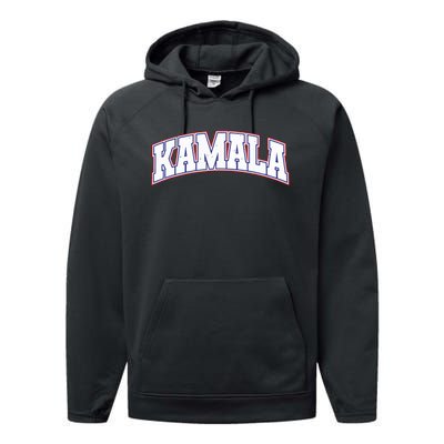 Kamala Harris Varsity Style Arch Lettering Performance Fleece Hoodie