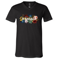 Kamala Harris Vintage Floral Feminine First Female President V-Neck T-Shirt