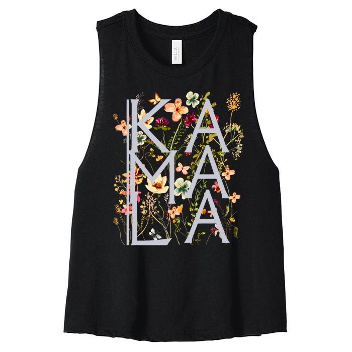 Kamala Harris Vintage Floral Feminine First Female President Women's Racerback Cropped Tank