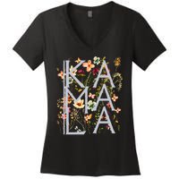 Kamala Harris Vintage Floral Feminine First Female President Women's V-Neck T-Shirt