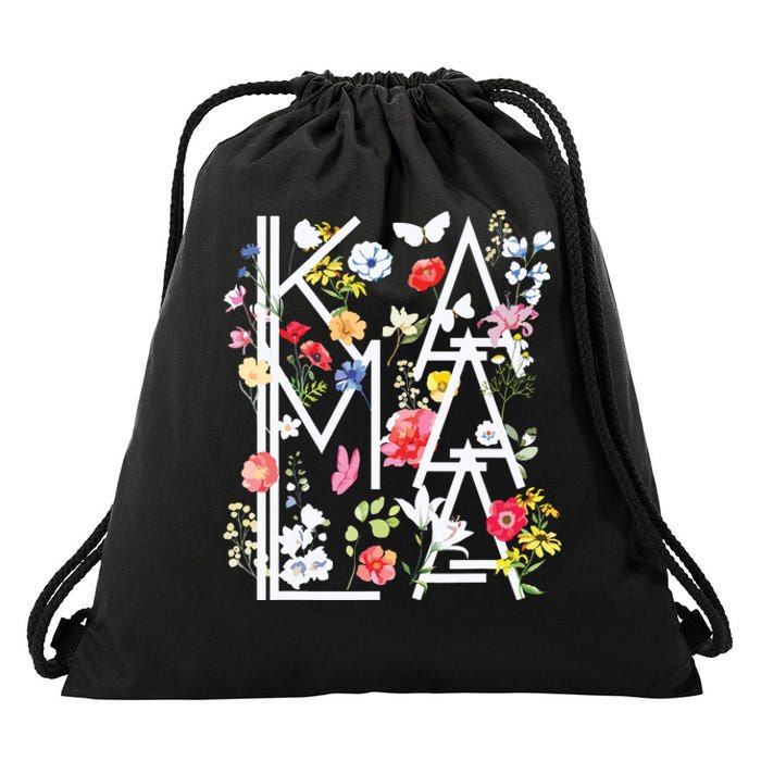 Kamala Harris Vintage Floral Feminine First Female President Drawstring Bag