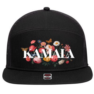 Kamala Harris Vintage Floral Feminine Leadership Design 7 Panel Mesh Trucker Snapback Hat