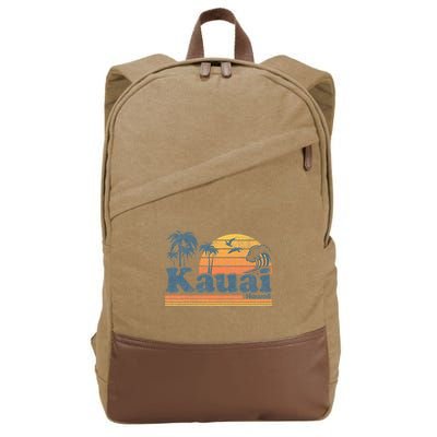 Kauai Hawaii Vintage Beach Summer Surfing 70s Retro Hawaiian Cotton Canvas Backpack