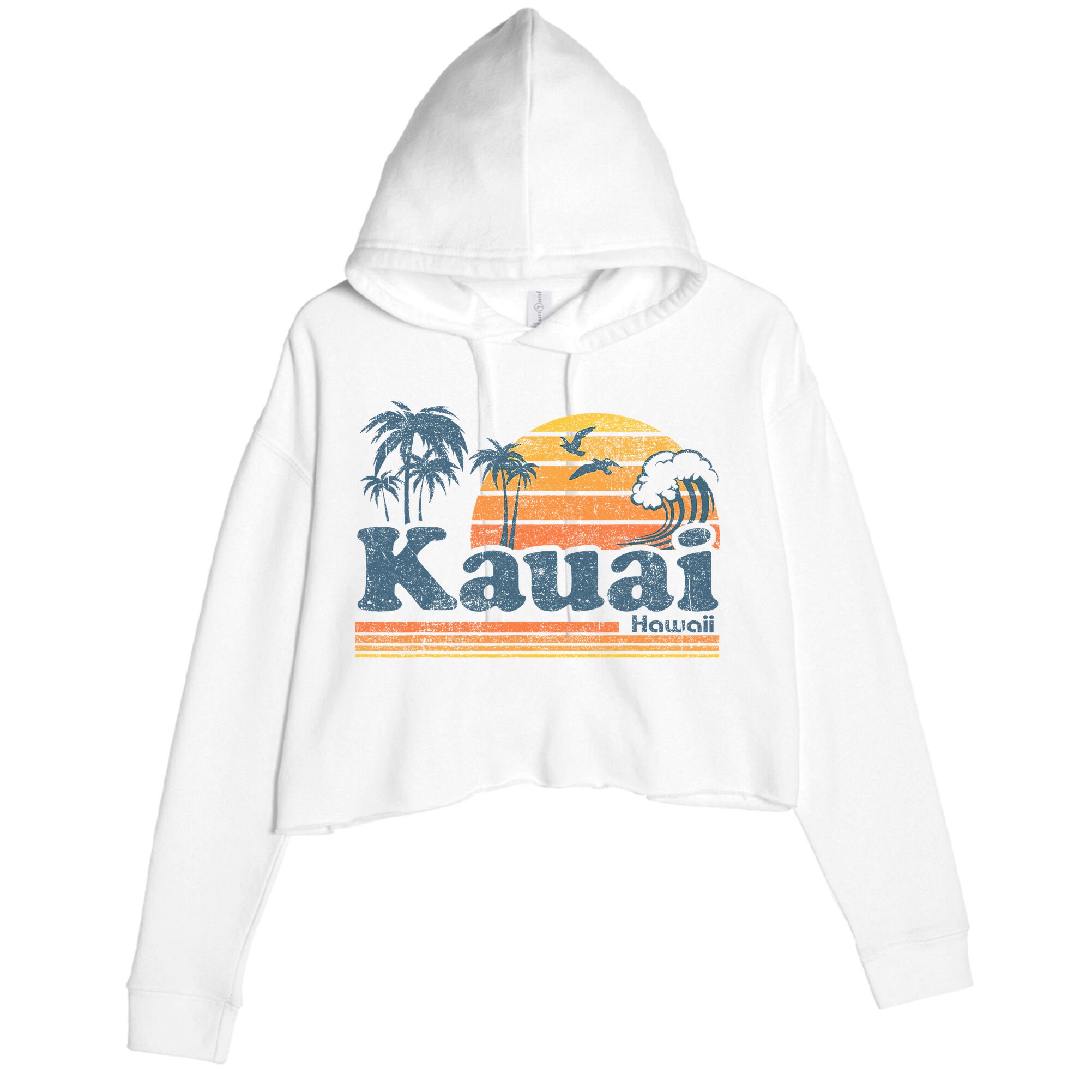 Kauai Hawaii Vintage Beach Summer Surfing 70s Retro Hawaiian Crop Fleece Hoodie