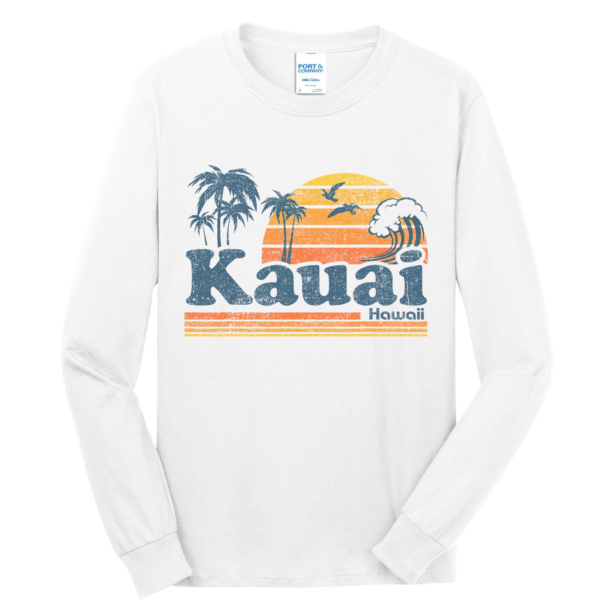 Kauai Hawaii Vintage Beach Summer Surfing 70s Retro Hawaiian Tall Long Sleeve T-Shirt