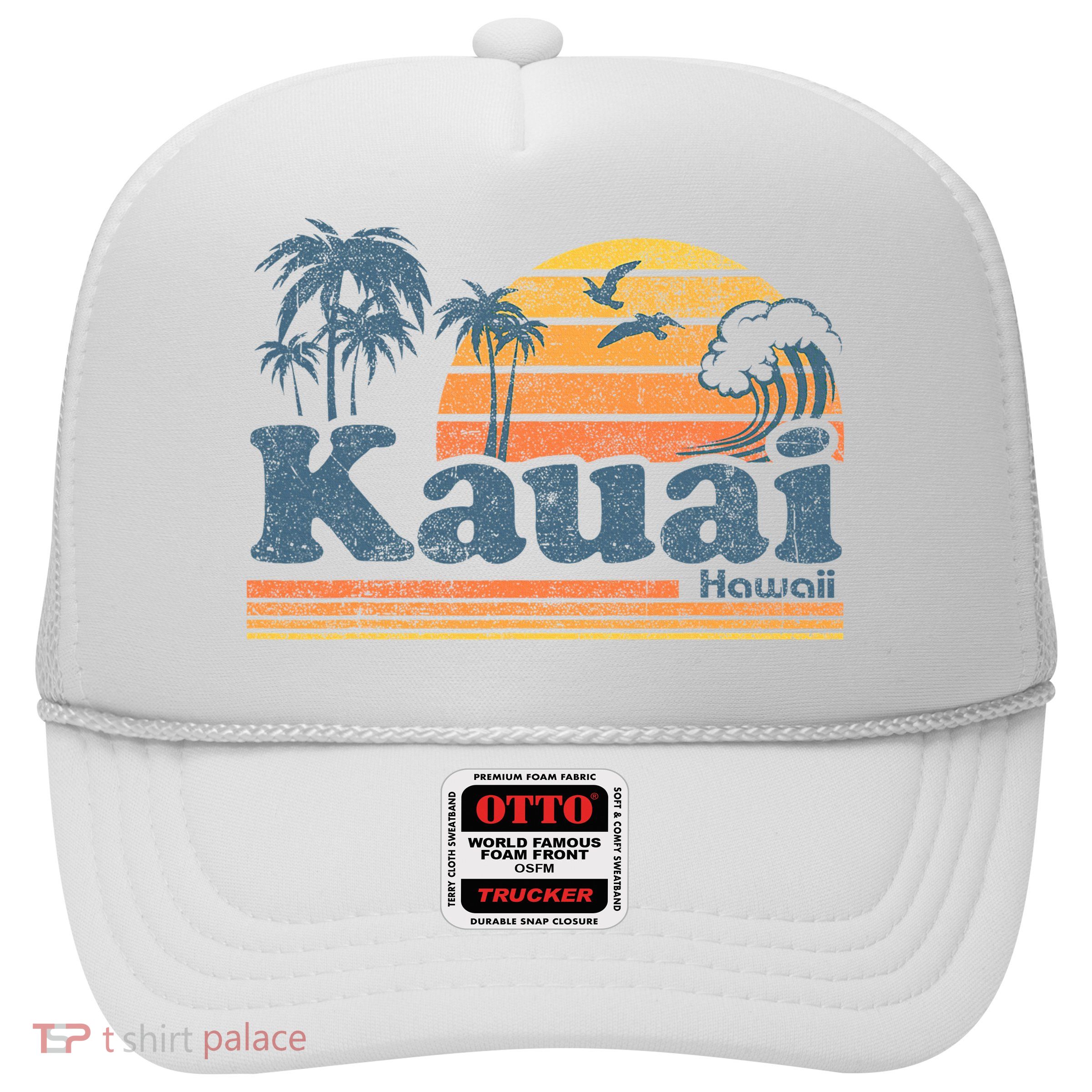 Kauai Hawaii Vintage Beach Summer Surfing 70s Retro Hawaiian Trucker Hat