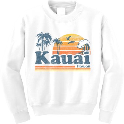 Kauai Hawaii Vintage Beach Summer Surfing 70s Retro Hawaiian Kids Sweatshirt