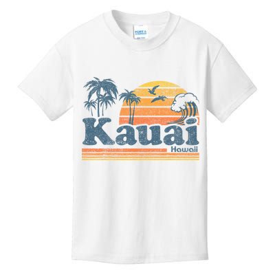 Kauai Hawaii Vintage Beach Summer Surfing 70s Retro Hawaiian Kids T-Shirt