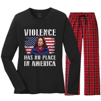 Kamala Harris Violence Has No Place In America Women's Long Sleeve Flannel Pajama Set 