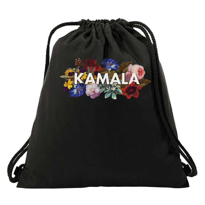 Kamala Harris Vintage Floral Feminist First Female President Gift Drawstring Bag