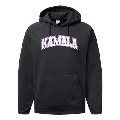 Kamala Harris Varsity Style Arch Lettering Performance Fleece Hoodie