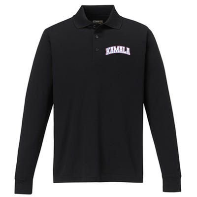 Kamala Harris Varsity Style Arch Lettering Performance Long Sleeve Polo