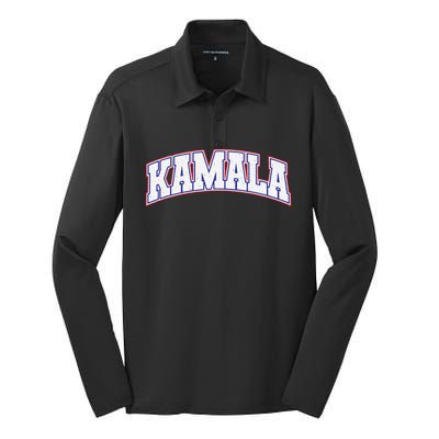 Kamala Harris Varsity Style Arch Lettering Silk Touch Performance Long Sleeve Polo