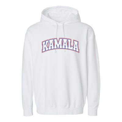 Kamala Harris Varsity Style Arch Lettering Garment-Dyed Fleece Hoodie