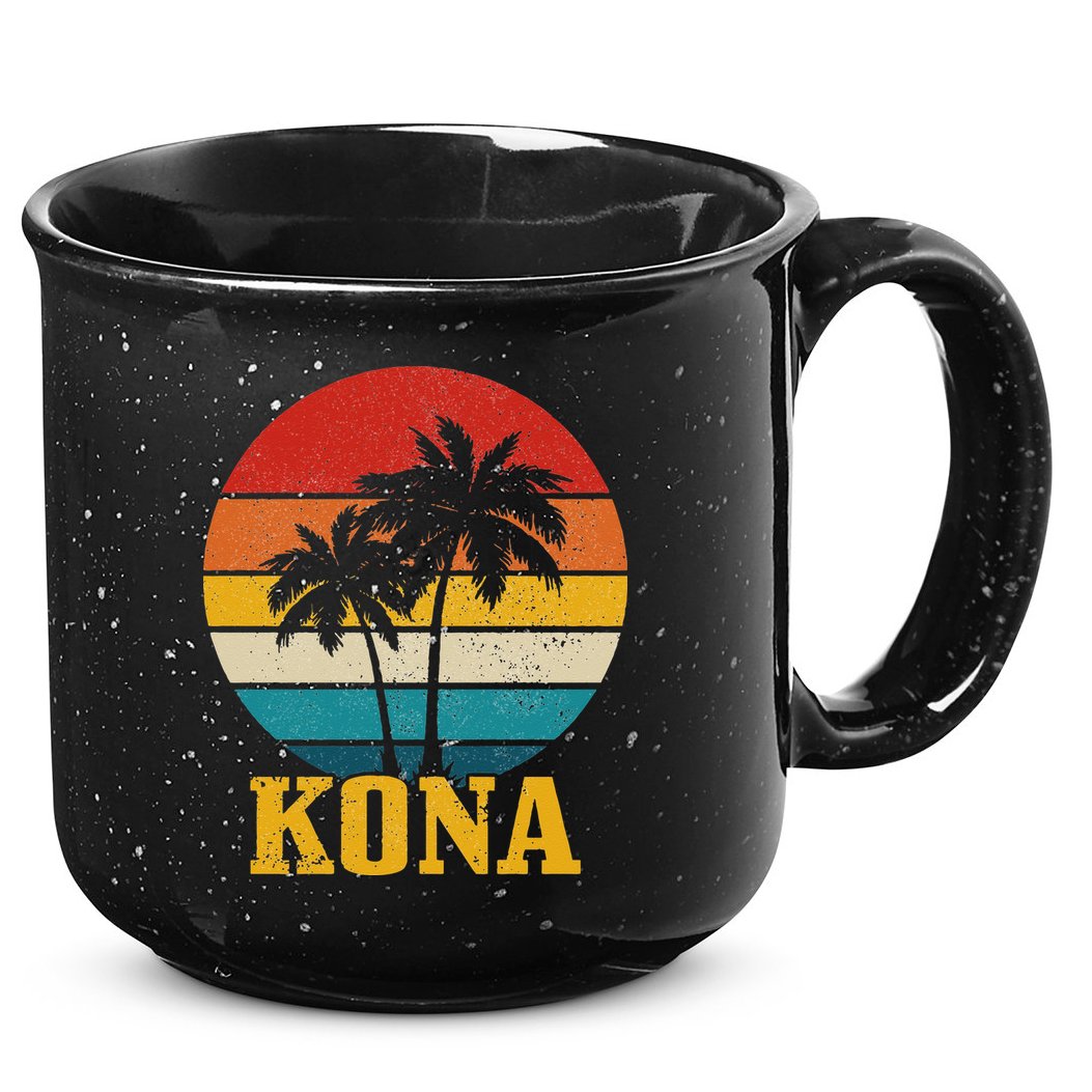 Kona Hawaii Vintage Palm Trees Surfing Surfer Hawaiian 15oz Campfire Ceramic Mug