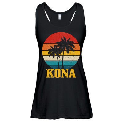 Kona Hawaii Vintage Palm Trees Surfing Surfer Hawaiian Ladies Essential Flowy Tank
