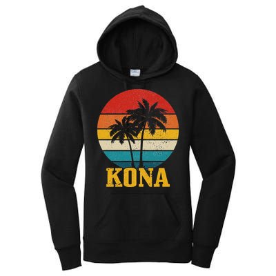 Kona Hawaii Vintage Palm Trees Surfing Surfer Hawaiian Women's Pullover Hoodie