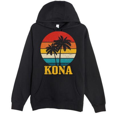 Kona Hawaii Vintage Palm Trees Surfing Surfer Hawaiian Premium Pullover Hoodie
